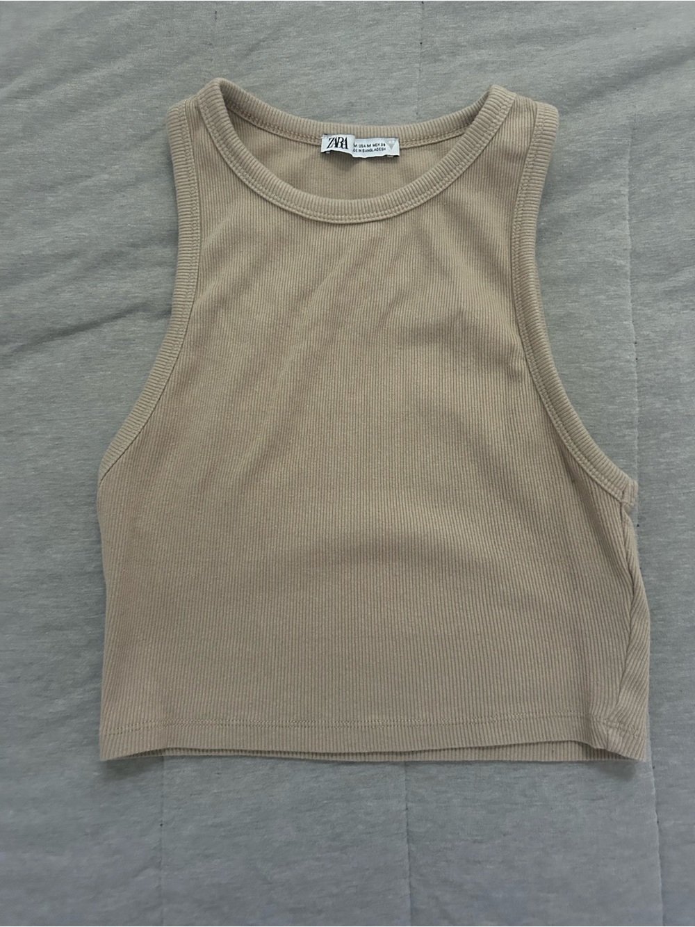Zara Neutral Ribbed Tank Top in Taupe